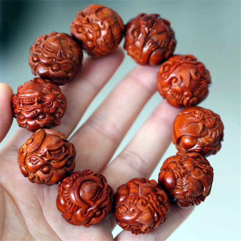 龙生九子手串檀香紫檀雕刻九龙貔貅红木佛珠配饰创意大号男款手串