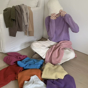 2024秋冬圆领点子纱100%羊毛针织衫女宽松显瘦打底毛衣无缝一体潮