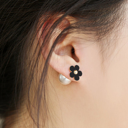 小清新时尚气质优雅花朵珍珠前后款耳钉女 韩国耳饰品首饰B3104