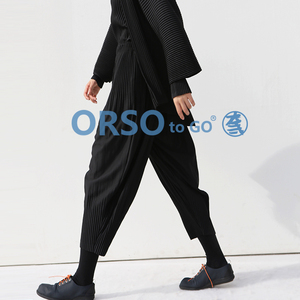 ORSO设计师原创女装品牌三宅褶皱九分哈伦口袋裤黑色宽松大码修身