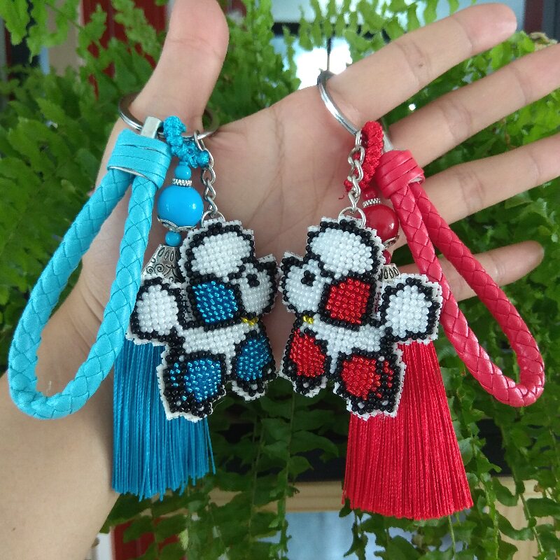 DIY印花珠绣十字绣汽车钥匙扣小挂件情侣款一对生肖狗贵宾情侣狗