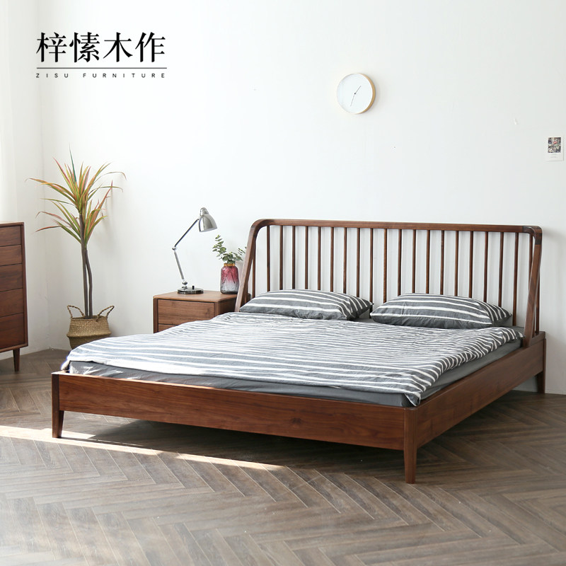 轻奢风主卧全实木床北美进口黑胡