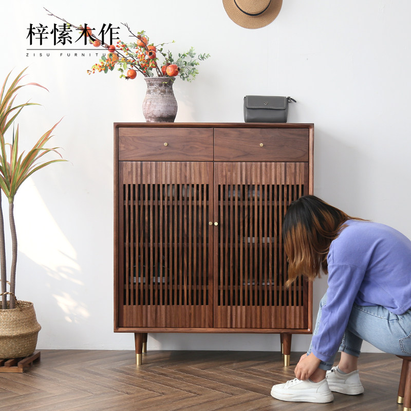 鞋柜家用大容量玄关柜黑胡桃木