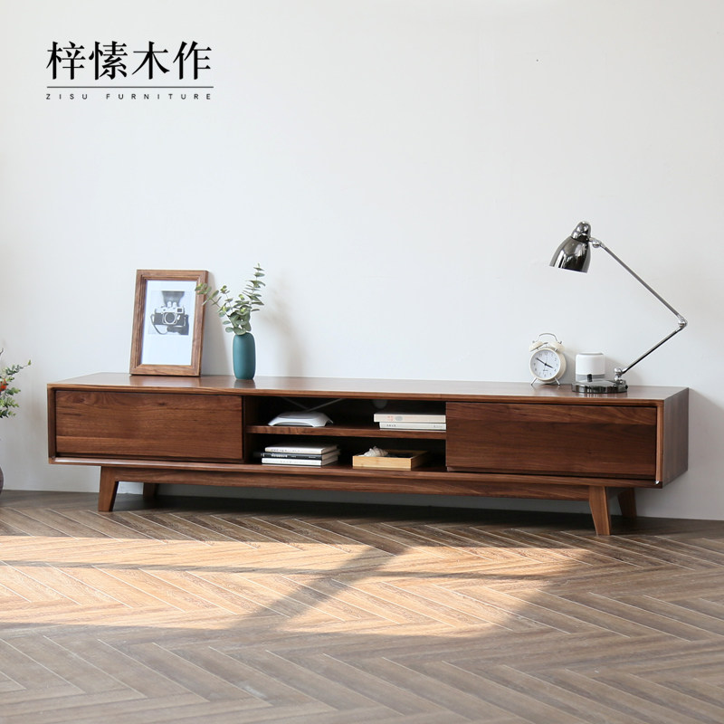 梓愫木作北欧黑胡桃木橡木电视柜