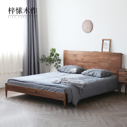 北美黑胡桃木全实木床双人床2*2.0*2.2m现代加厚加高北欧卧室家具