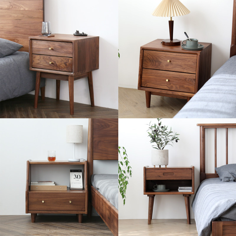 北美黑胡桃木床头柜床边柜全实木收纳柜新中式北欧日式现代简约