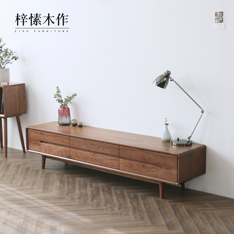 北欧纯实木黑胡桃电视柜茶几组合