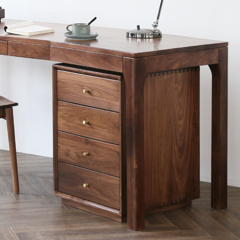 斗柜抽屉柜桌下实木黑胡桃