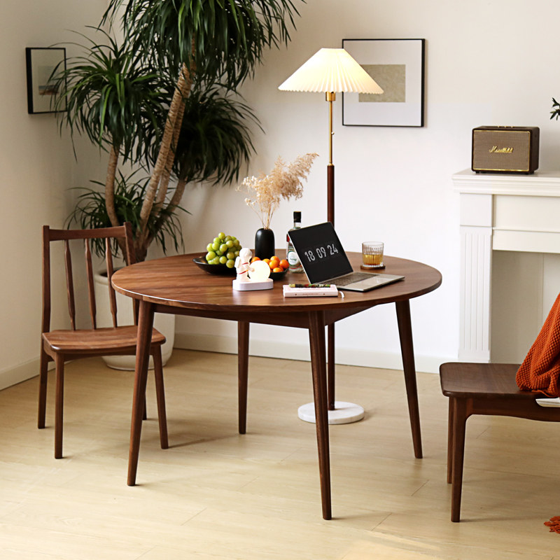 梓愫木作圆形黑胡桃木实木餐桌