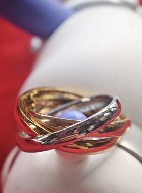 2026新款三环三圈三色食指指环小众钛钢设计感戒指女轻奢高级感
