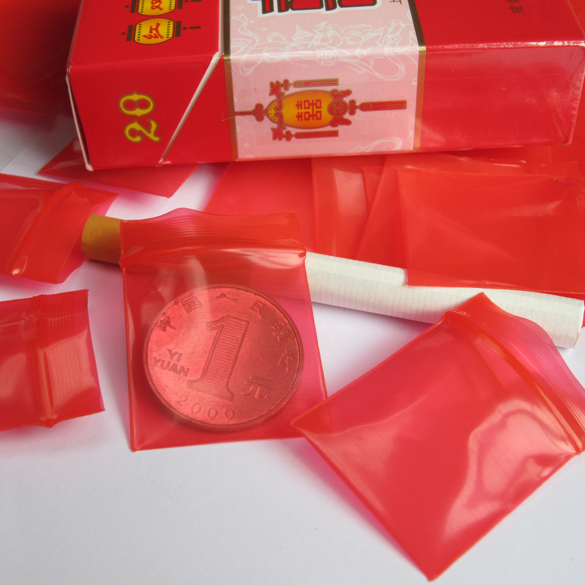 3*4cm*20丝加厚小号自封袋红色彩色透明硬币迷你首饰塑料袋100只