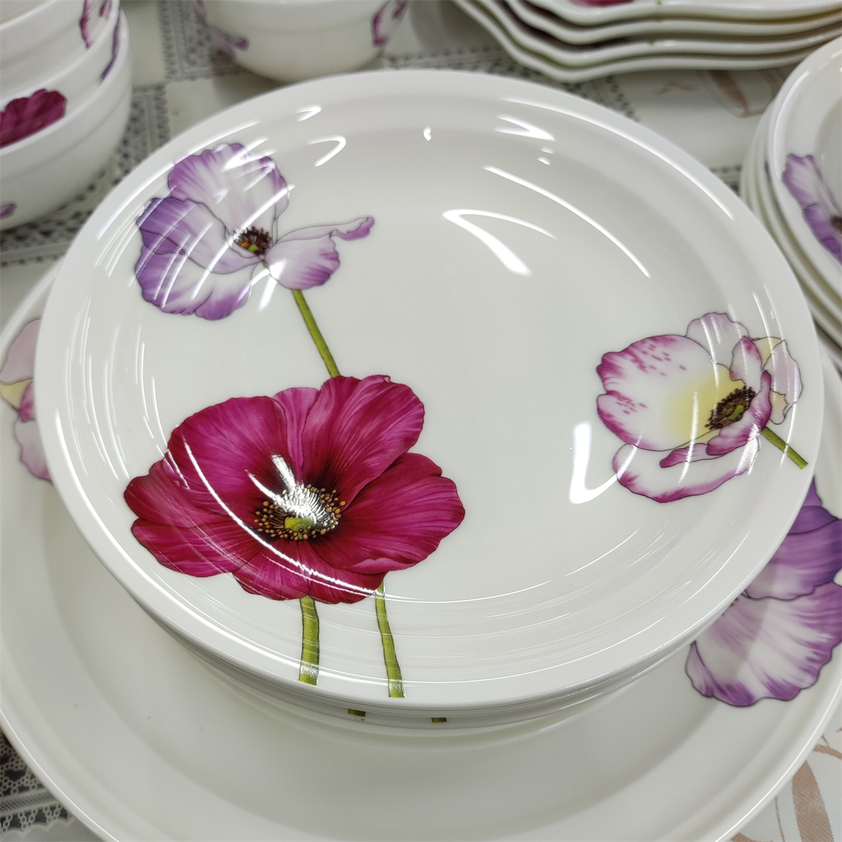 韩国花卉骨瓷家用圆盘虞美人大小