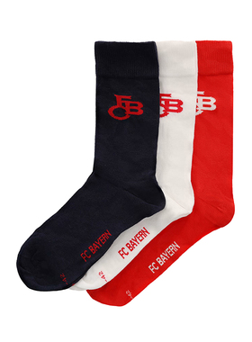 进口拜仁袜子少儿黑白红色运动中筒袜3双套装官方正品35681品德居