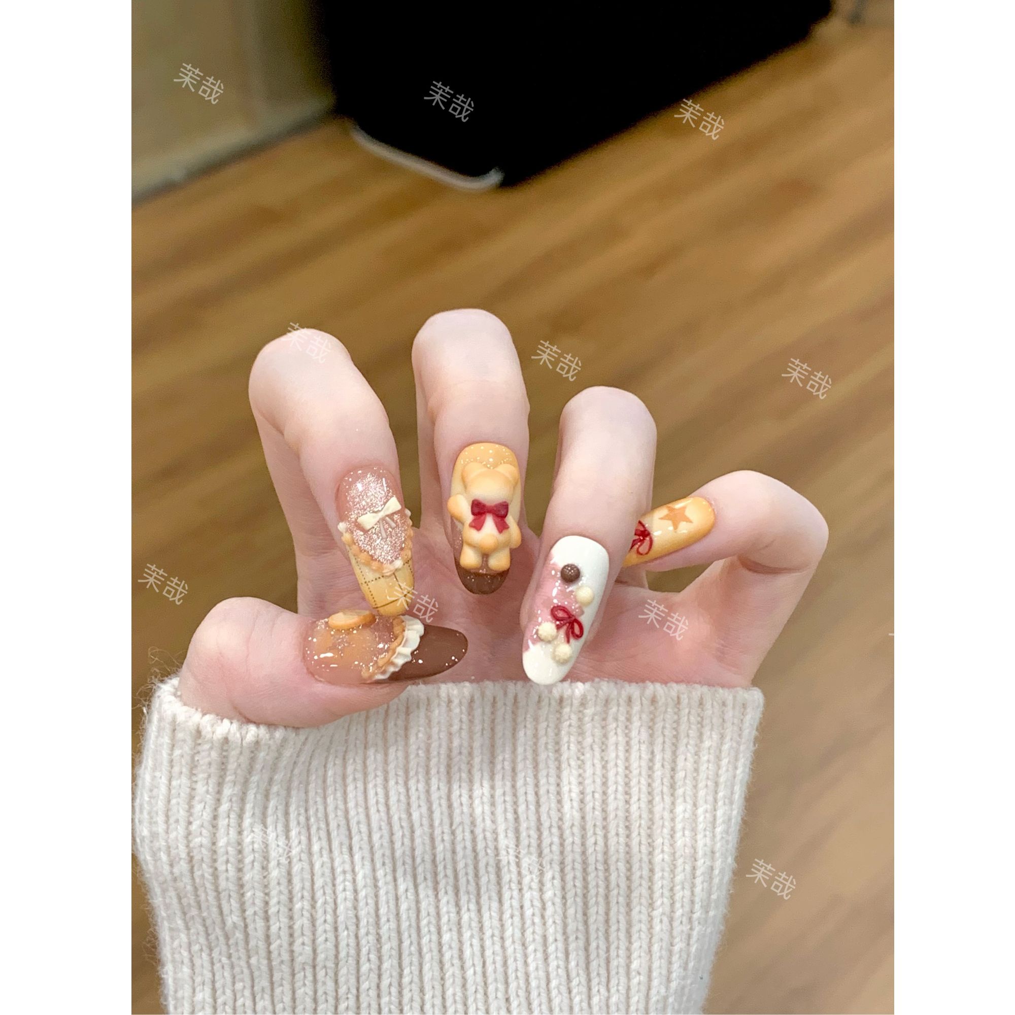 【黄油小熊/AB甲】纯手工定制美甲拆卸穿戴甲A4970