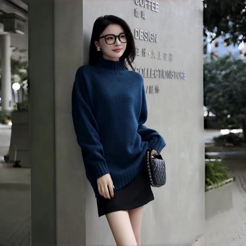温尔家 中长款美丽诺羊毛打底衫半高领加厚女保暖毛衣秋冬季上衣