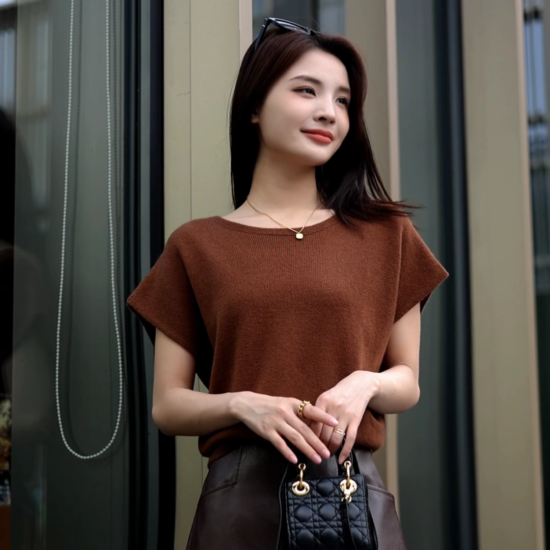温尔家 羊毛短袖女春秋季202毛针织衫