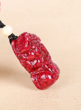 贵州万山朱砂貔貅透光晶体颗粒情侣项链全国潮风