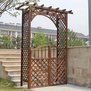 户外庭院装 饰防腐木花园门碳化葡萄架半圆网格花架子拱形爬藤拱门