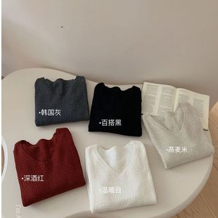 秋A 女打底衫 2588纯色 肌理感 简约风 毛针织衫 都市时尚 小V领