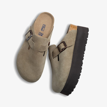 7厘米 勃肯鞋厚底增高真皮夏季女鞋凉鞋包头拖鞋博肯鞋半拖2025