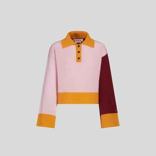 【折扣正品】MARNI女式拼色纯山羊绒针织衫