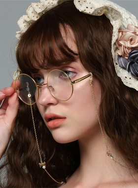 原创眼镜链女挂脖珍珠轻奢网红14K包金可爱洛丽塔复古个性防滑链