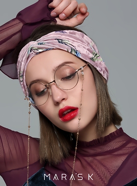 眼镜挂链女挂脖钛钢防滑玫瑰金色洛丽塔复古脸大显瘦珠链不掉色