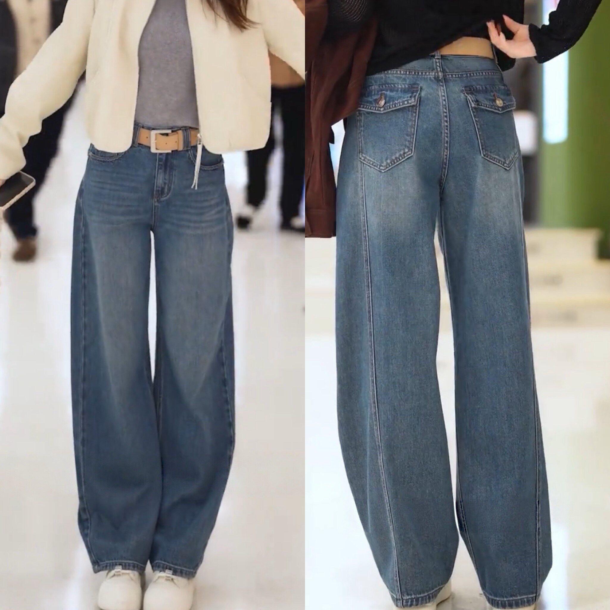 2026春季新款休闲百搭时尚高级感高腰显瘦微弹弯刀阔腿牛仔裤女