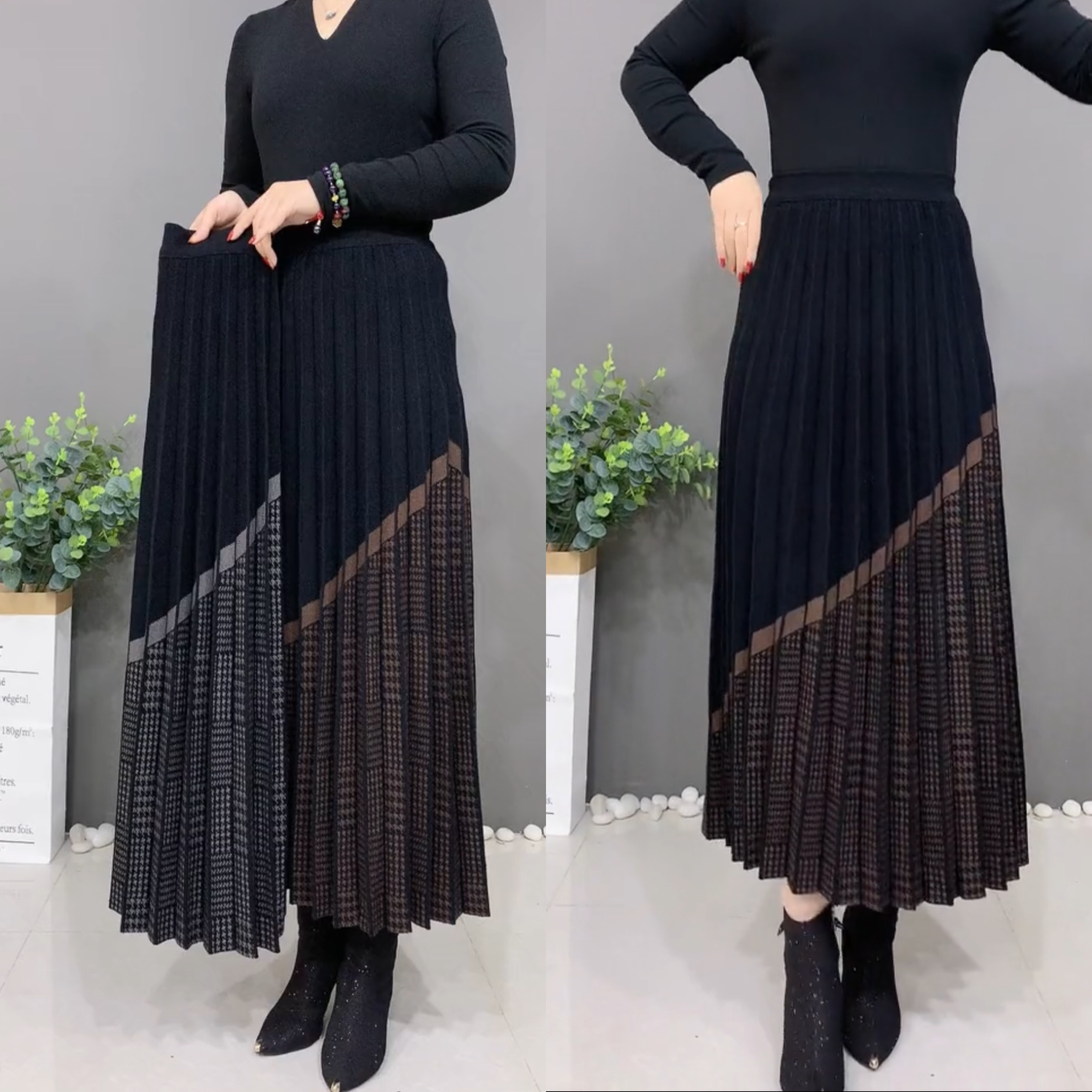 坠感羊绒大码妈妈简约拼接半身裙