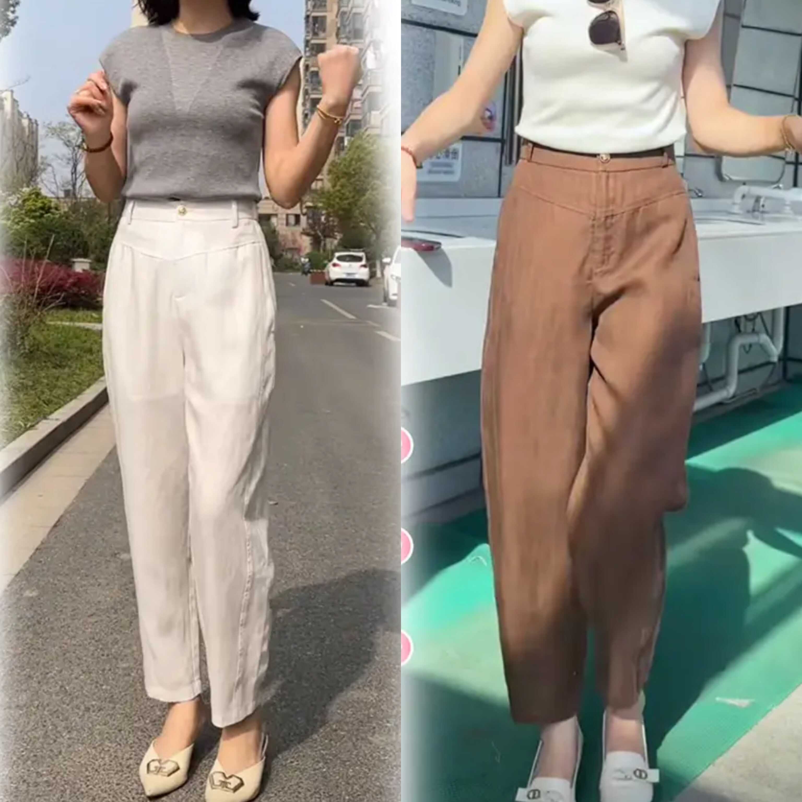 亚麻裤子女夏季薄款高腰九分哈伦裤大码简约显瘦小个子休闲妈妈裤