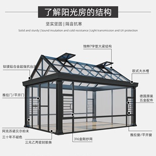 上海别墅欧式 阳光房定制系统断桥铝门窗铝合金封阳台钢化玻璃房