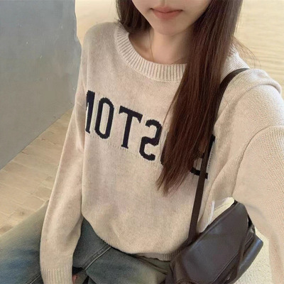 质感好到哭 ！广州十三行IMISS秋冬字母提花宽松软糯套头毛衣女