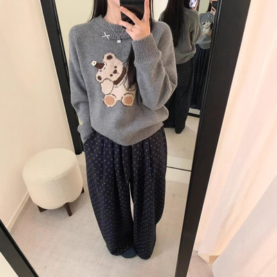 Dumpling.饺子家  韩系秋冬新款甜美萌系熊熊显瘦宽松套头毛衣女