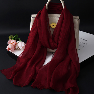 2025新款真丝丝巾女桑蚕丝围巾红色高级长条披肩秋冬脖子保暖纱巾
