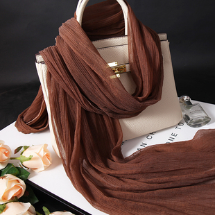 2025新款桑蚕丝围巾女士洋气真丝丝巾长款多功能褶皱浅咖色围脖