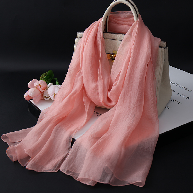 正品真丝丝巾女浅粉色纱巾秋冬保暖围巾保护颈椎桑蚕丝披肩送妈妈