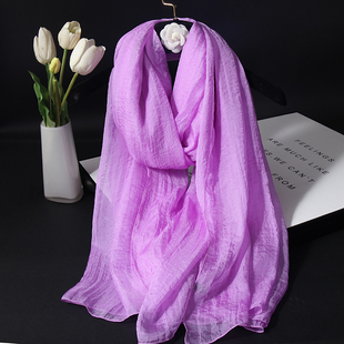 高级感薄款纯色真丝丝巾女款时尚纱巾2026新款春秋围巾披肩淡紫色