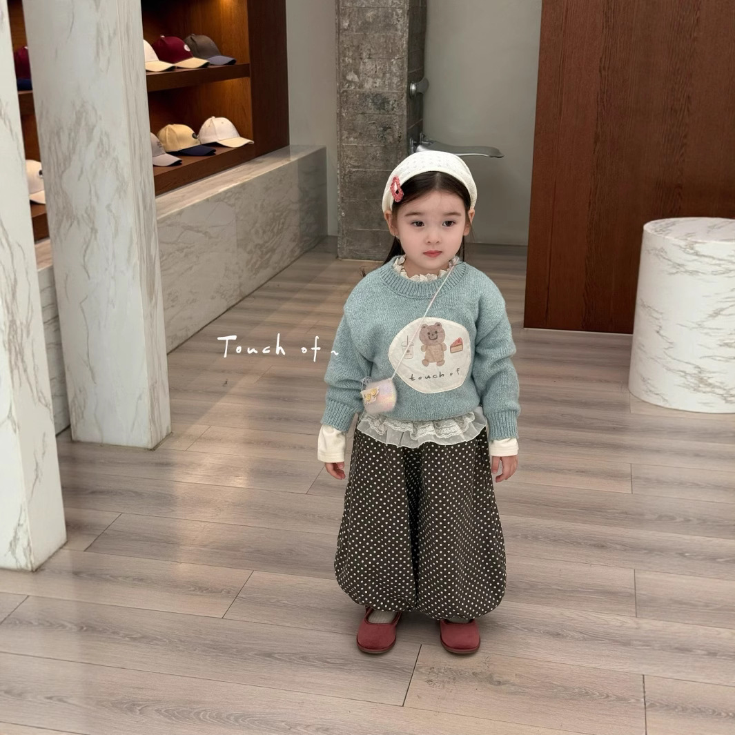 甜甜圈秋季女童中小童女宝宝韩版卡通套头毛衣波点休闲裤539042