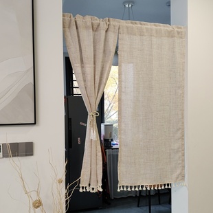 纯色透光不透人短窗帘过道遮挡帘免打孔简约遮丑中式门帘环保透气