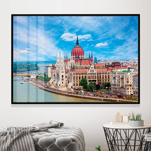 匈牙利布达佩斯国会大厦风景装饰画欧洲旅游城市晶瓷画西餐厅挂画