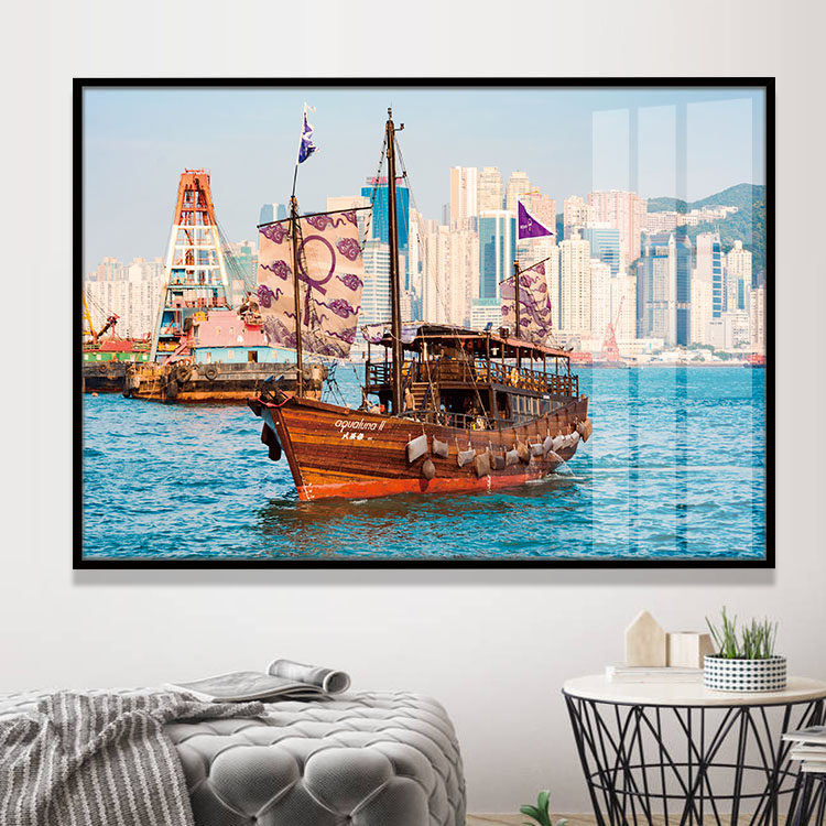 香港维多利亚港风景装饰画商务宾馆宴会厅会客室挂画走廊过道墙画