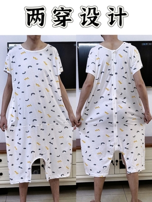老人夏季纯棉连体睡衣