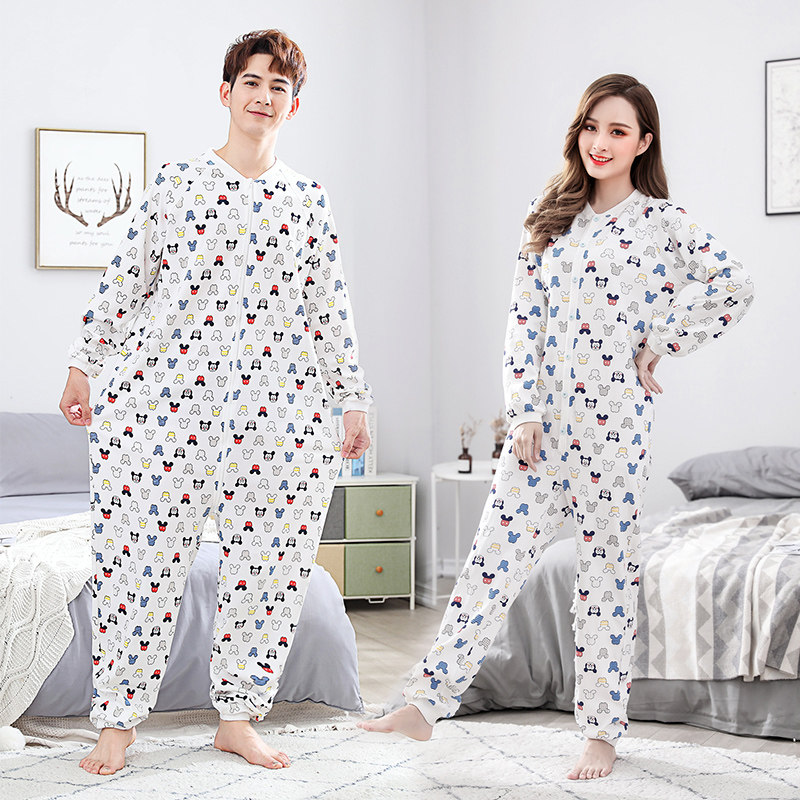 3情侣睡衣春夏款全棉连体纯棉双人薄款全身一体式大码成人男士女士