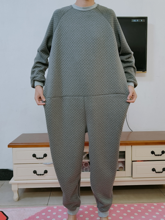 偏瘫病人痴呆瘫痪老人防脱连体睡衣护理服 易换尿布 加厚保暖深色