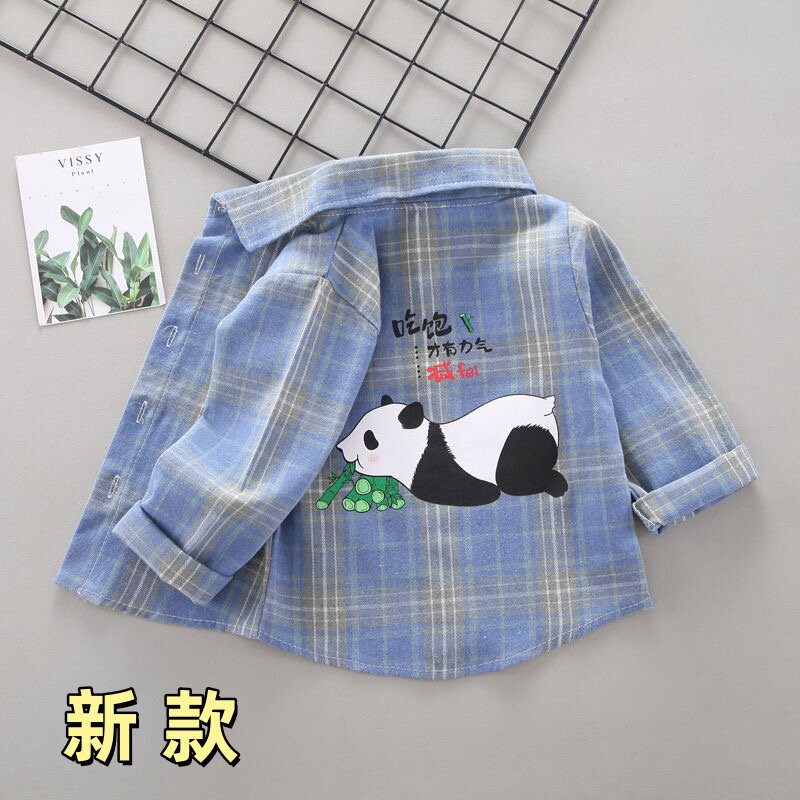 2026年春秋新款男童春季衬衫萌趣卡通熊猫印花90后潮妈童首选衬衫