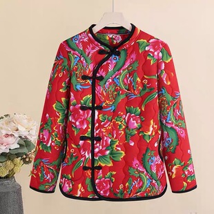 冬季女款碎花大花袄中国风妈妈棉衣碎花款东北大码保暖棉衣外套