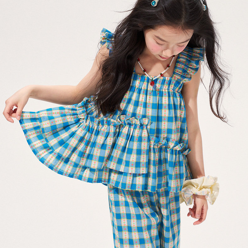 女大童格子背心套装2025夏季新款儿童百搭夏装女童韩版二件套时髦