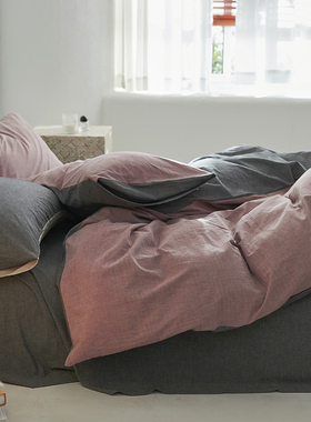 现代侘寂风装色织32s长绒水洗棉纯全棉四件套床单被套床笠床品