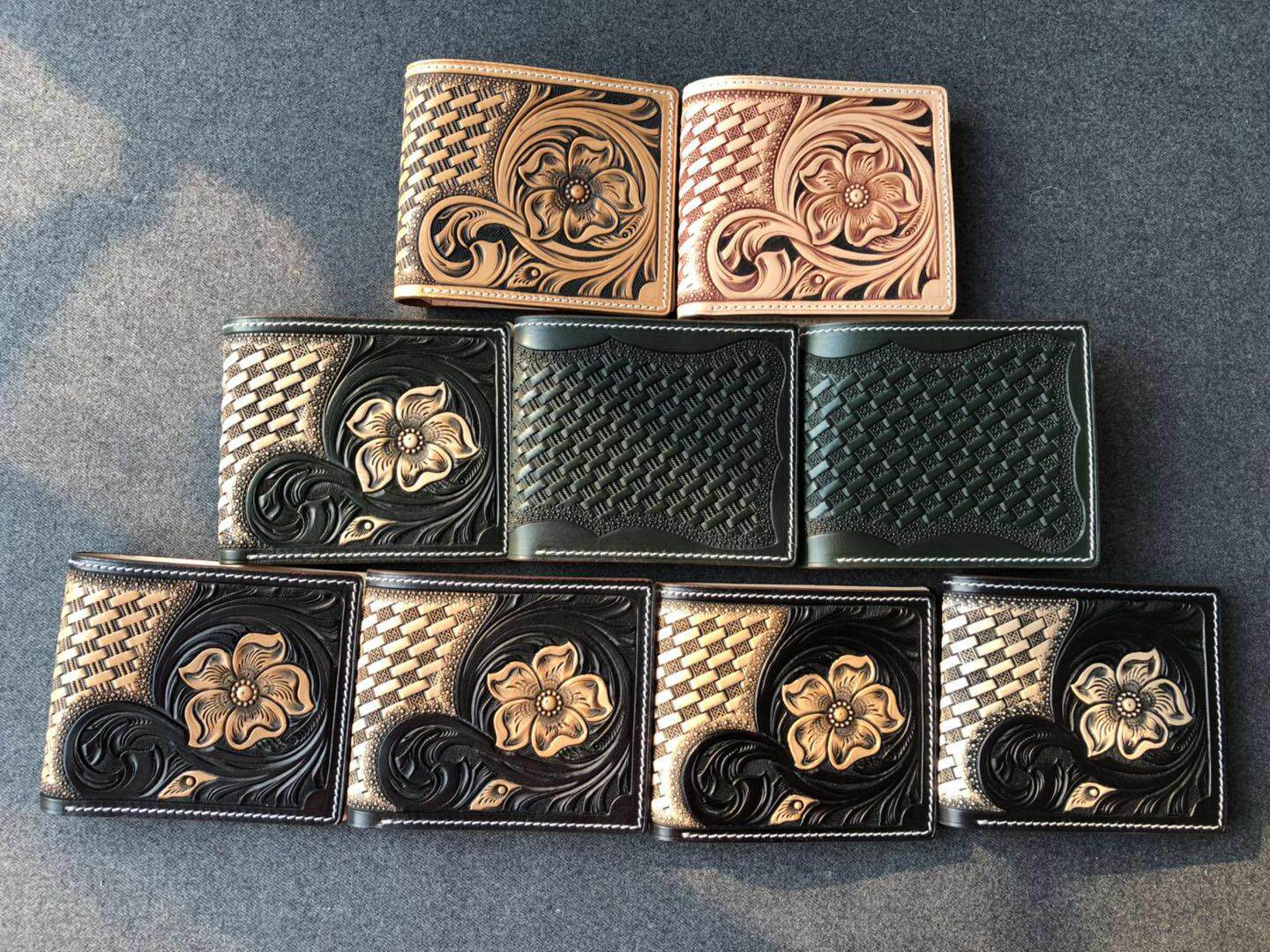 手工雕刻皮雕短夹