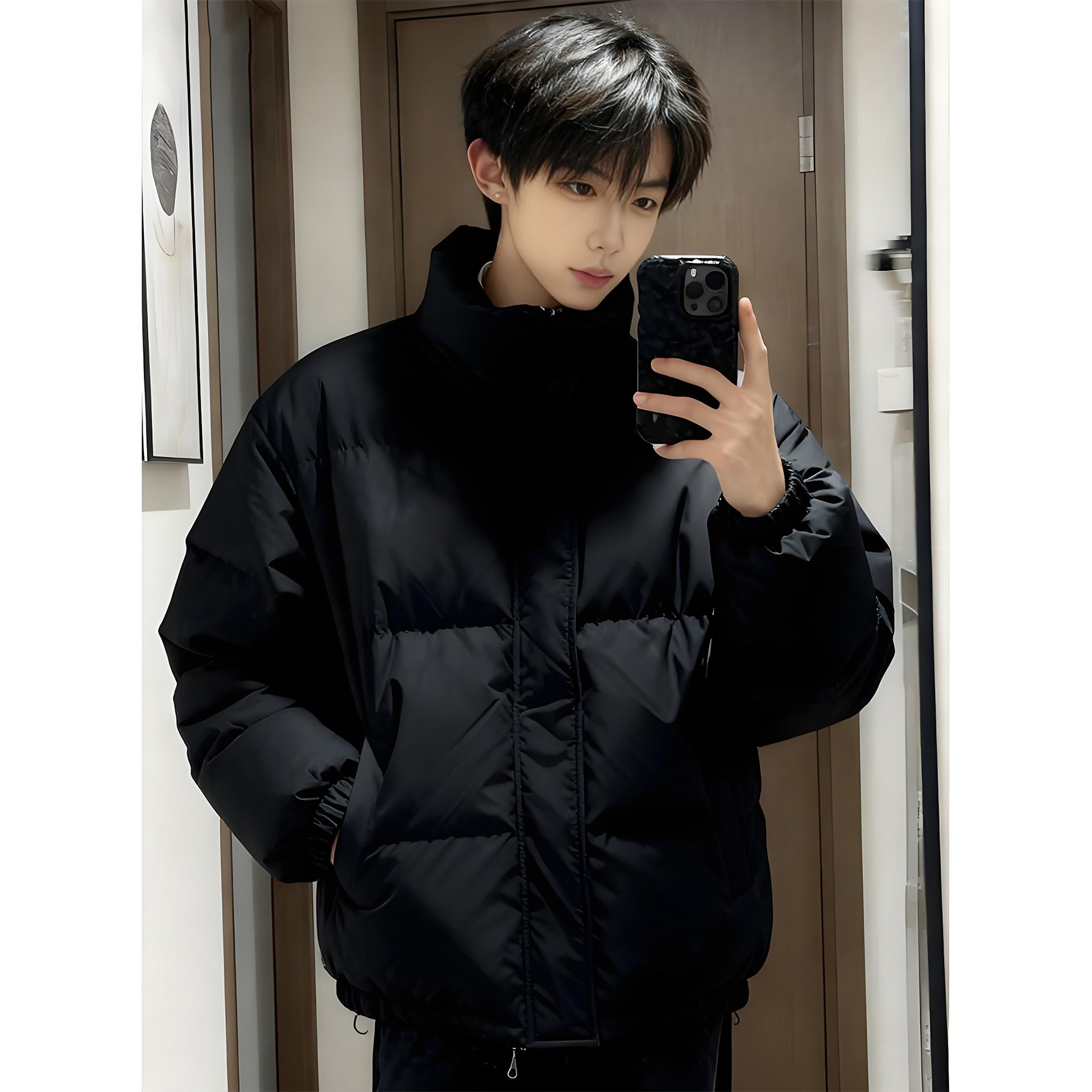 美式痞帅男大码显瘦立领羽绒服图片